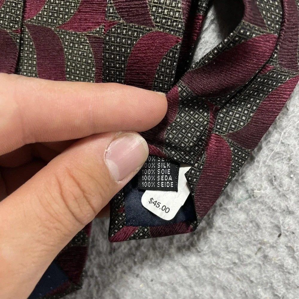 Emilio Romano Tie Mens One Size Red Geometric Classic Jacquard Silk Necktie
